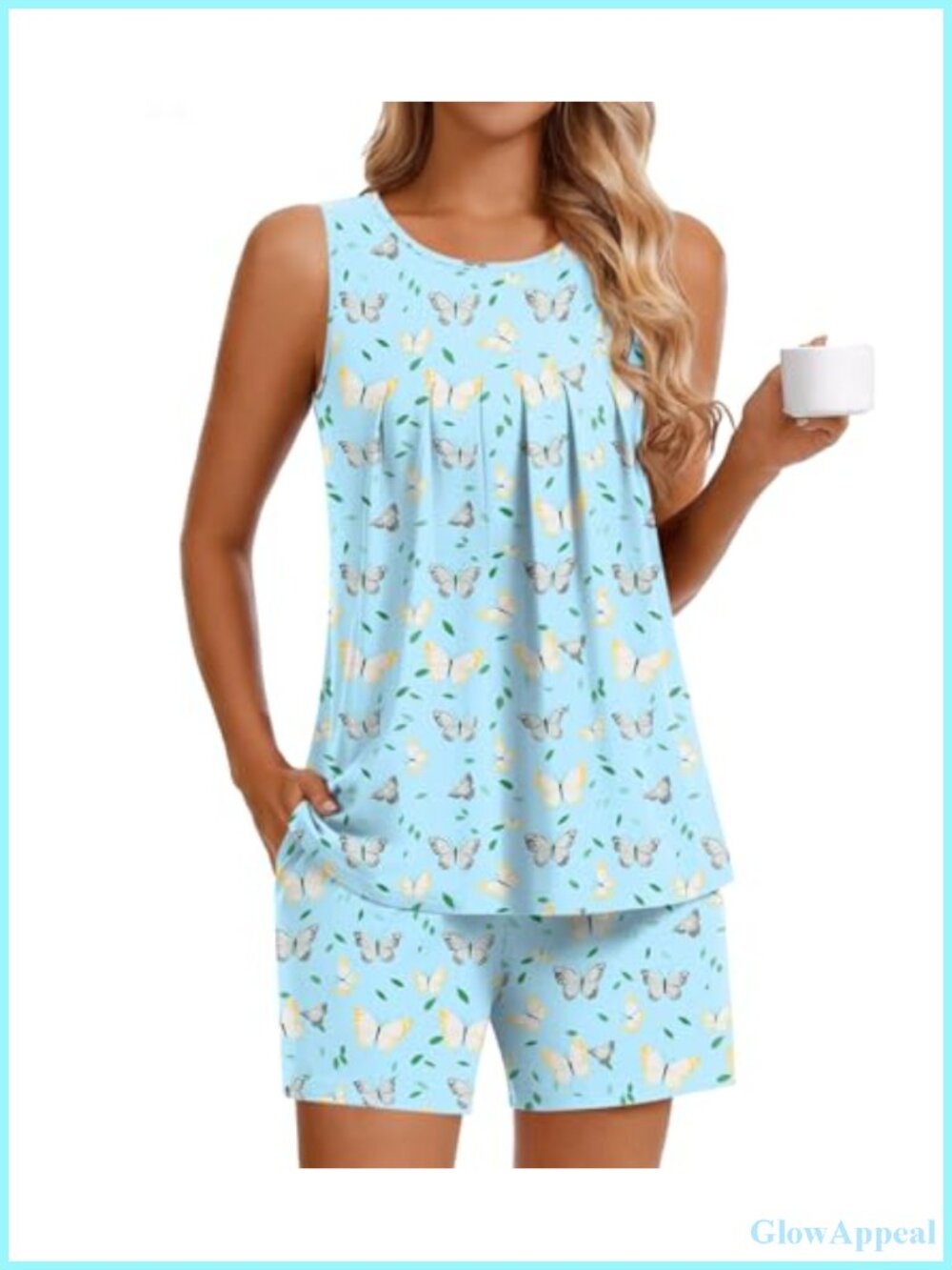 Women's 2 Piece Pajama Set Sleeveless Top Shorts Sleepwear Lounge